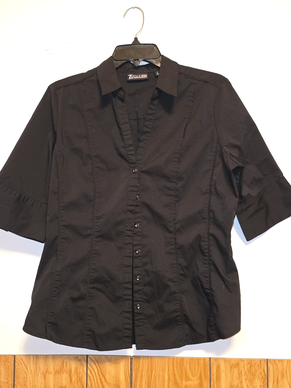 New York & Company Black Button-Front Short Sleeve Shirt